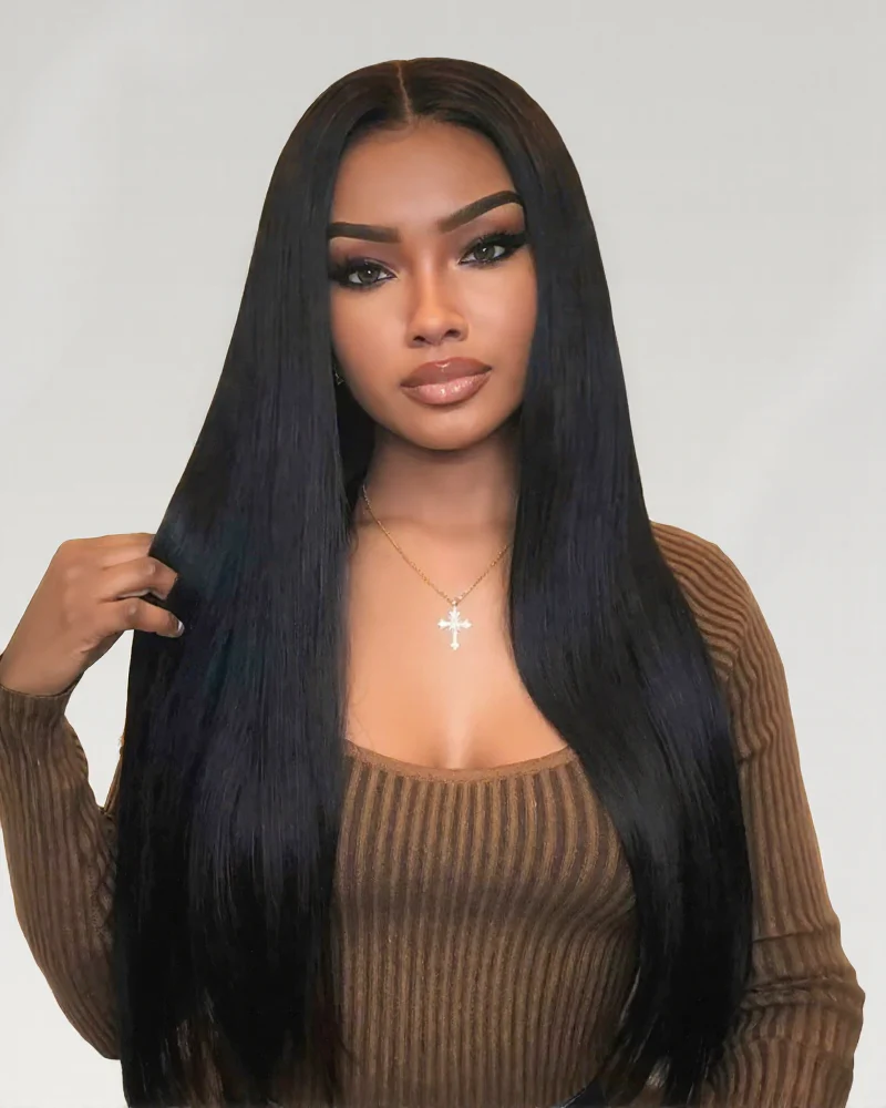 Silky Straight Natural Black 13x4 Lace Front Human Hair Wig