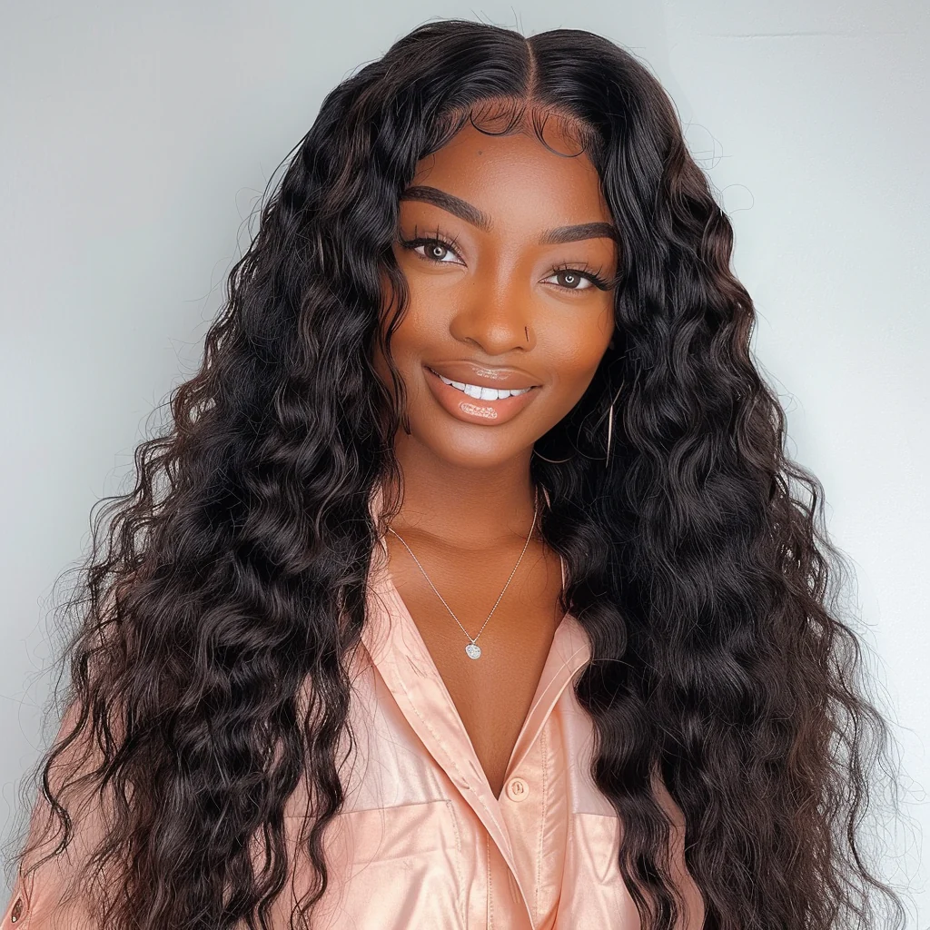 Deep Curly Natural Black 13X4 Lace Frontal Human Hair Wig Free Part