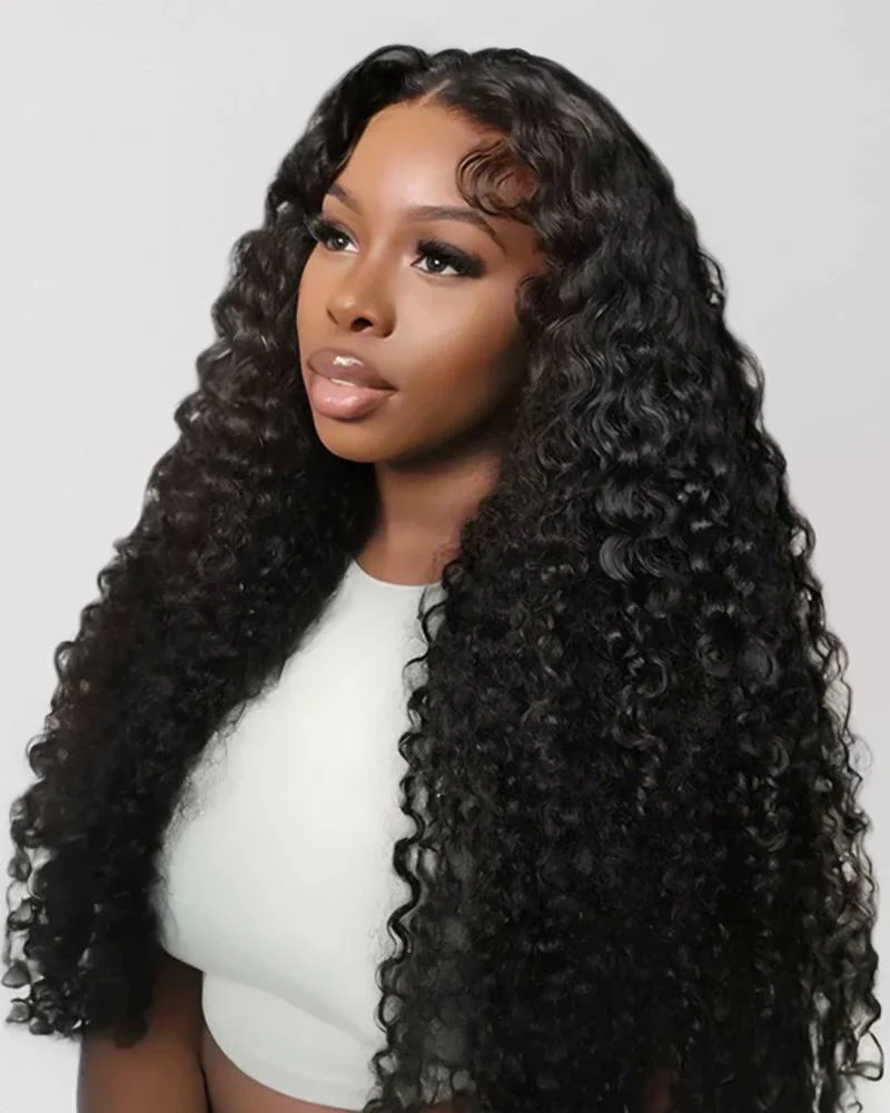 Water Wave Natural Black Curly 13x6 5X5 9X6 Lace Frontal Human Hair Wig