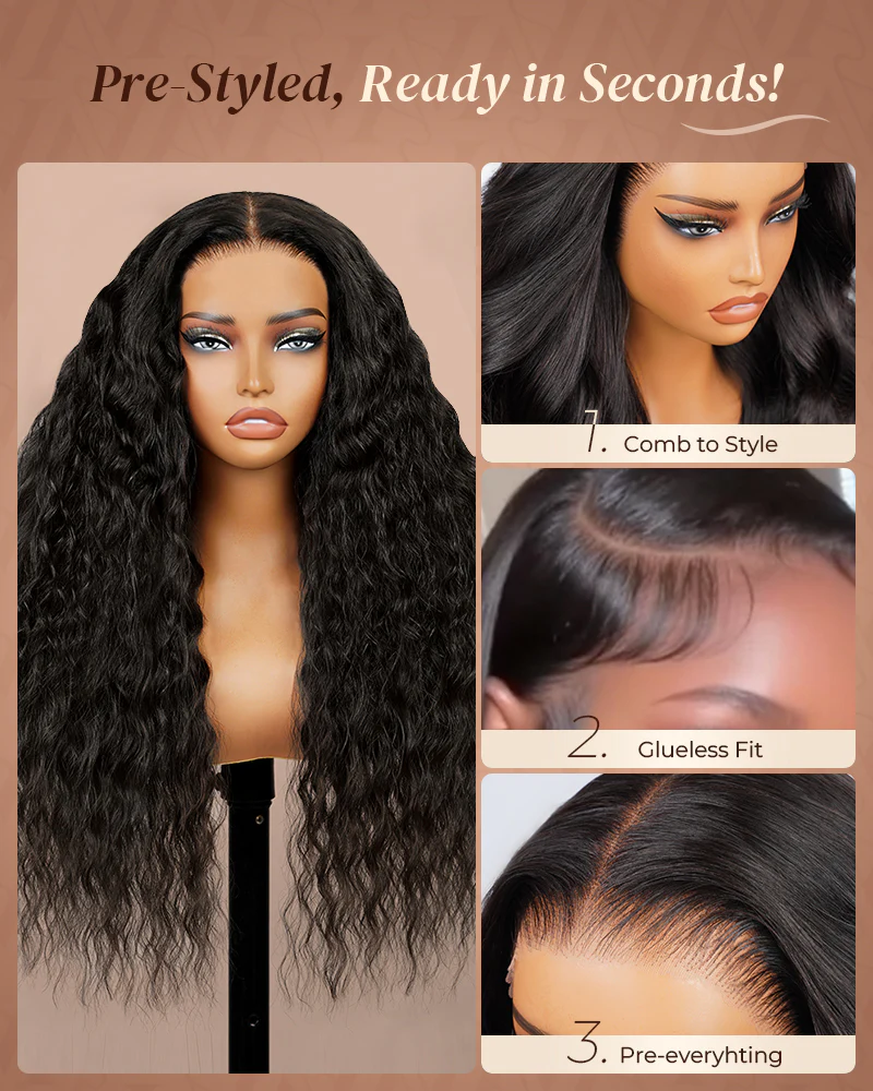 Pure-Luxe™ Soft Curls Natural Black Easy Wear Glueless 13x6 9X6 5X5 Ultra-Dense Human Hair Wig Pre-Cut Lace